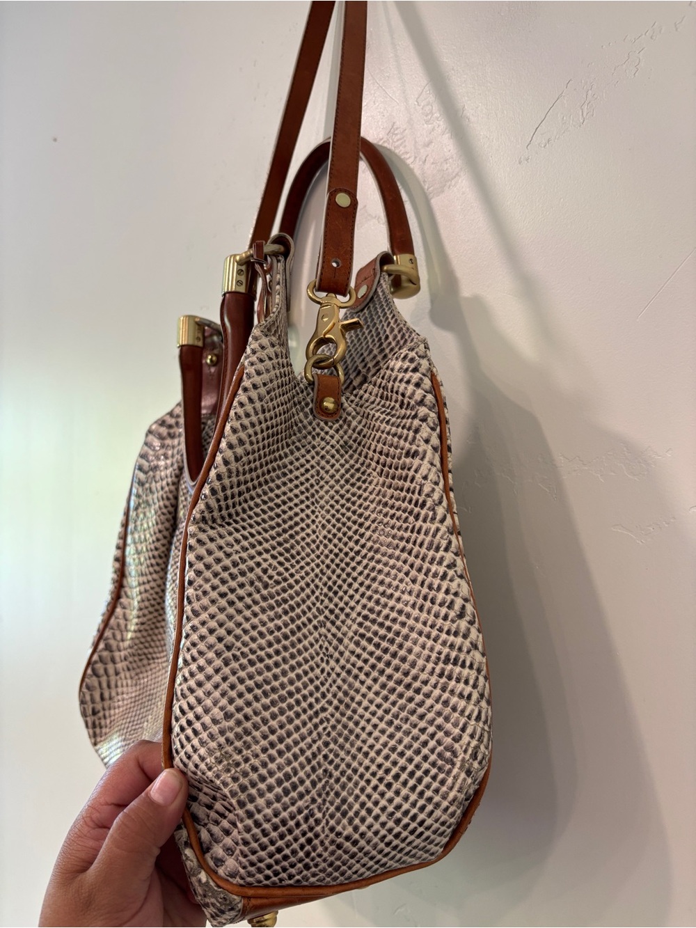 Brahmin Elisa Hobo Satchel Tri-Texture Snake Leather Shoulder Bag Cream Brown - Picture 2 of 9